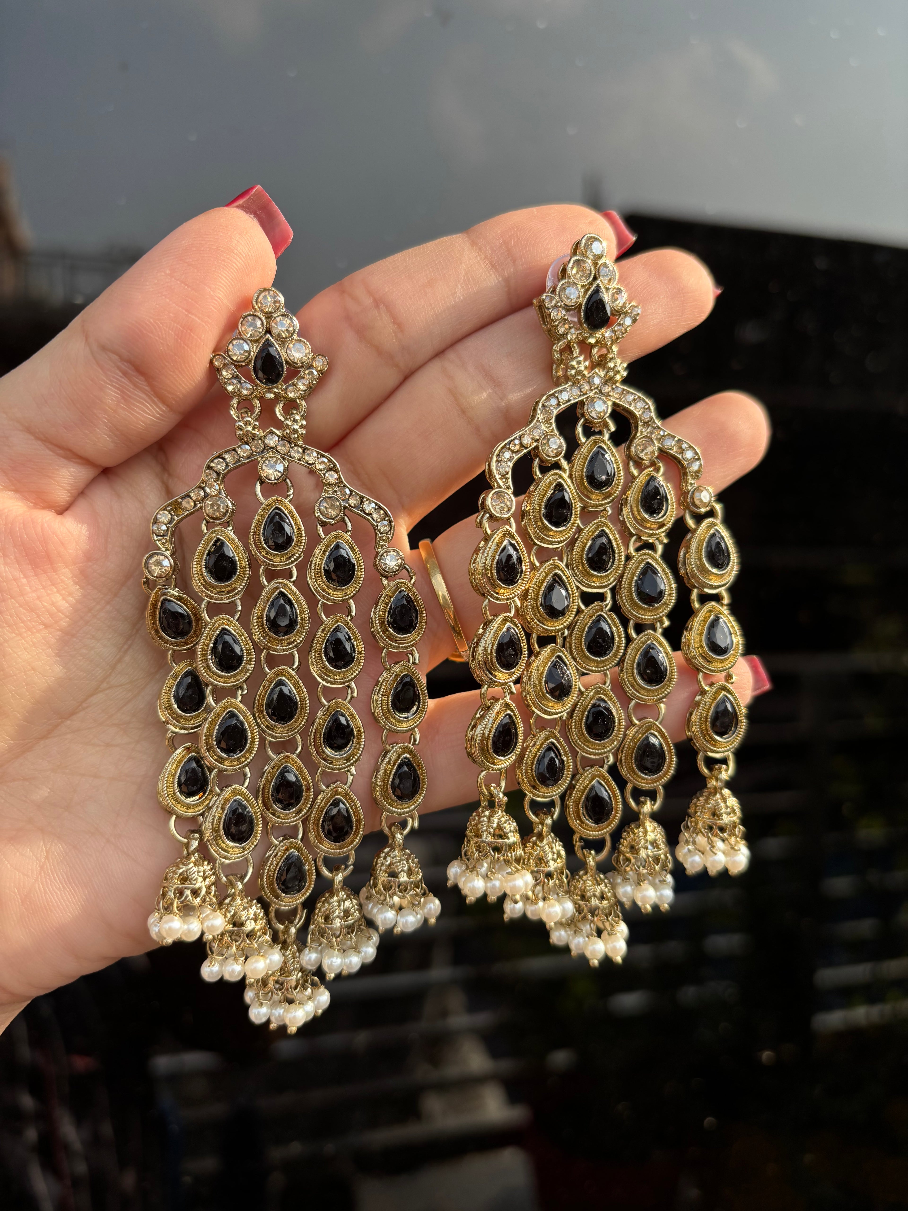 Black Mehreen Long Earrings