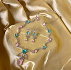 Angel American Diamond Sleek Necklace With Earrings (Pink Mint Mix)
