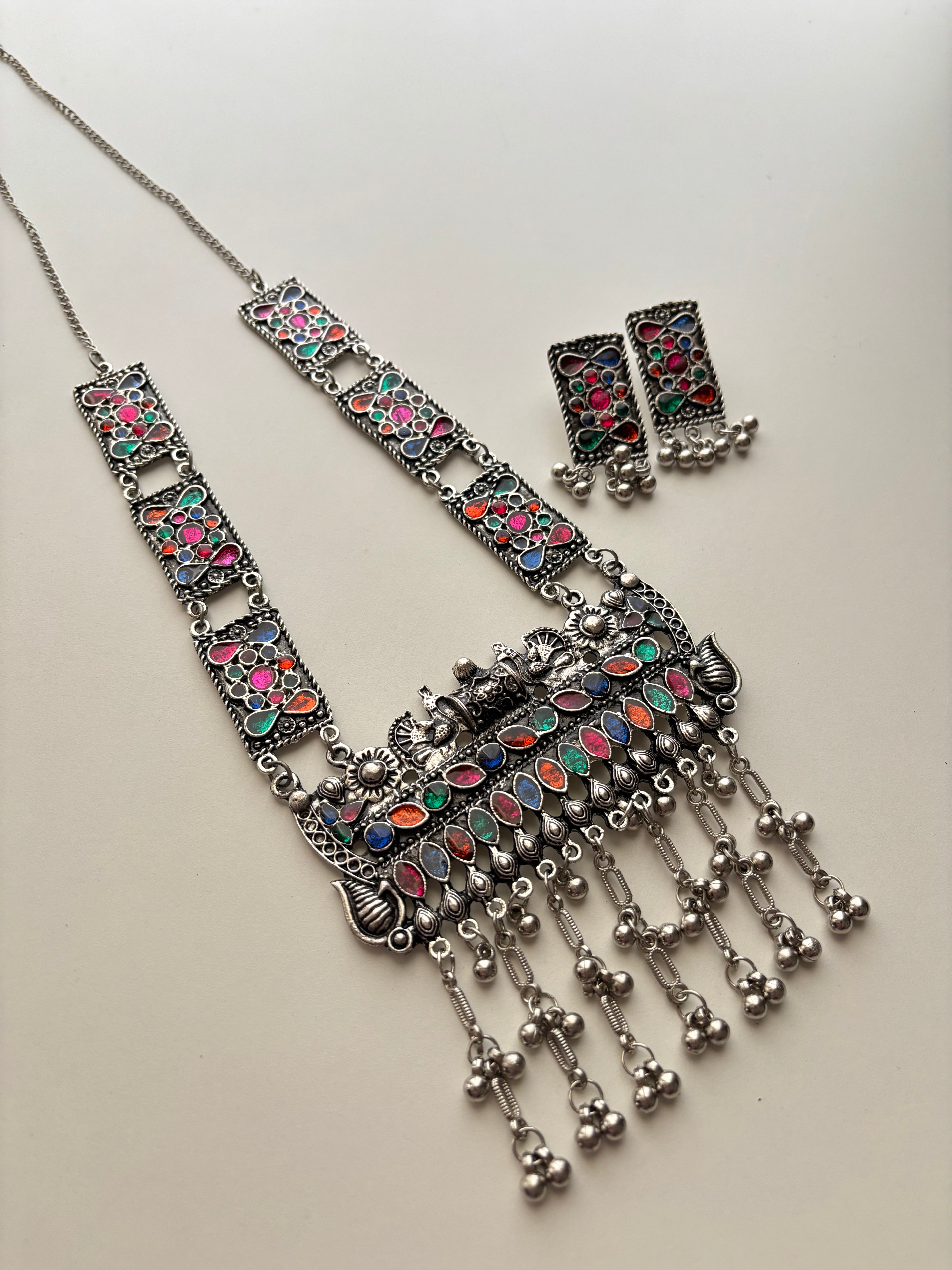 Long German Silver Haar With Earrings