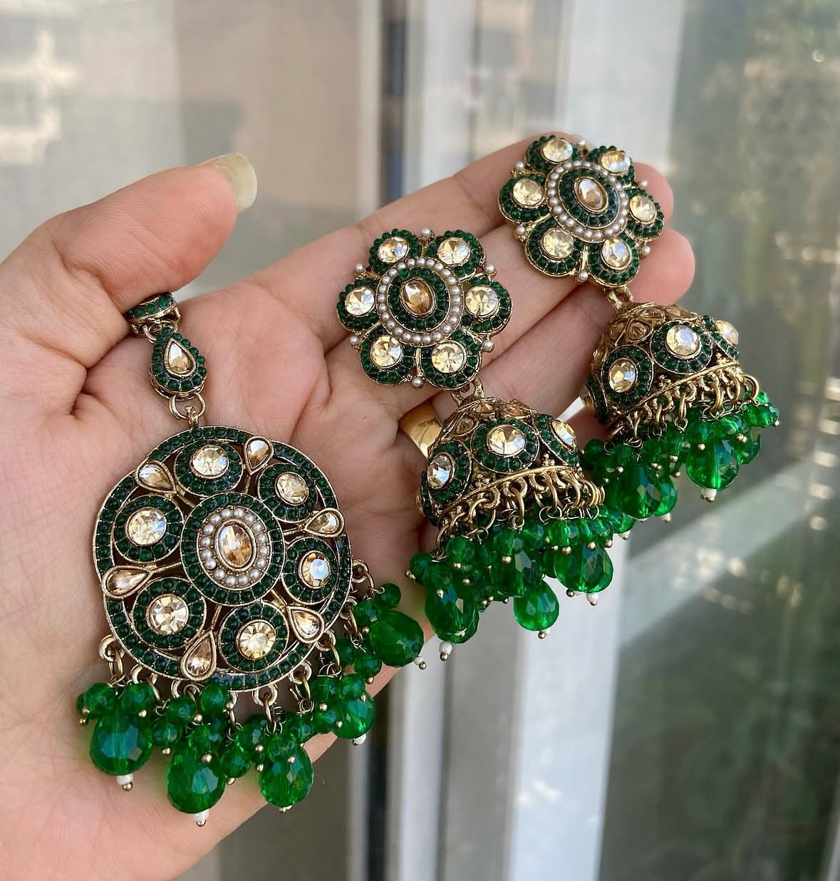 Rosy Jadau Mang Tikka With Jhumkas (Green)