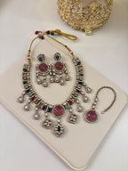 Victoria Necklace With Mang Tikka & Earrings (Multi)