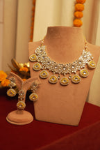 Yellow Statement Victorian Style Necklace With Mang Tikka & Earrings