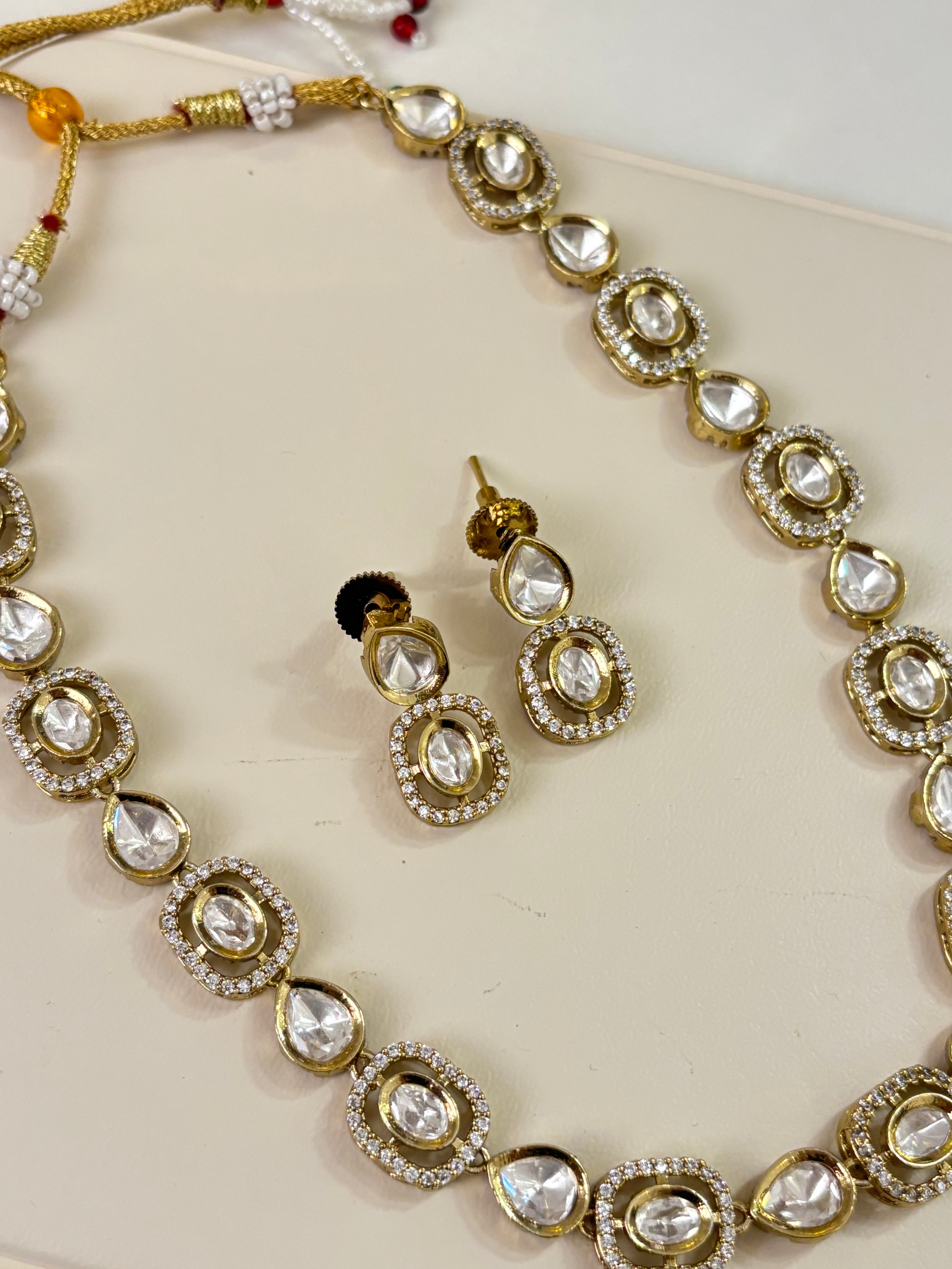 Polki & Doublet Stones Work Premium Necklace With Earrings