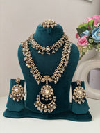 High Quality Designer Long Haar With Sleek Necklace & Mang Tikka Earrings (Champagne)