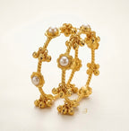 Pearl Flower Brass Adjustable Bangles (Pair)