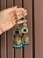 Champa Heavy Look Jhumkas With Sahara (Peacock Blue)