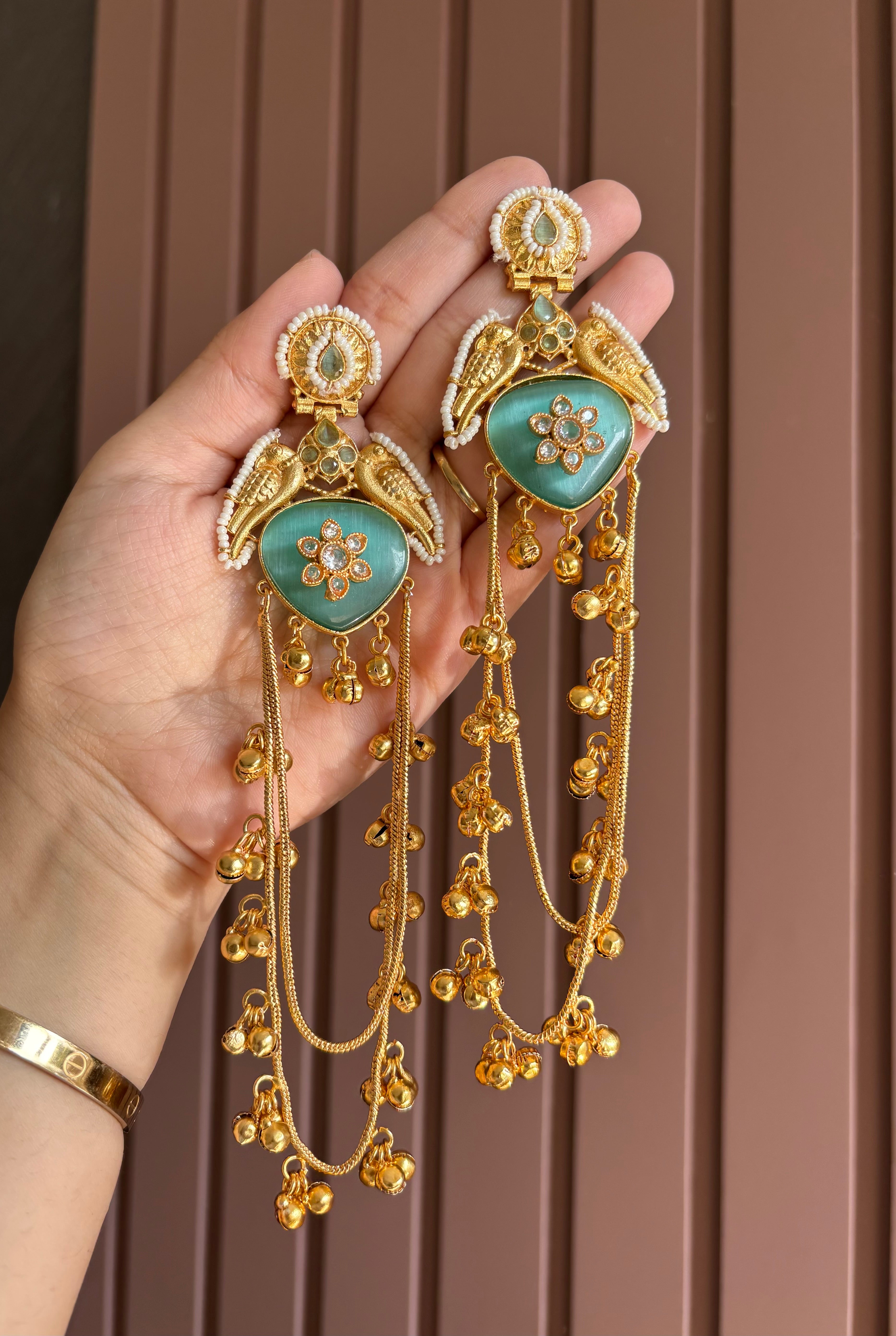 Preet Kashmiri Designer Long Earrings ( Turquoise)