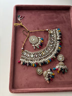 Heavy Look Multi Kundan Necklace With Mang Tikka & Jhumkas
