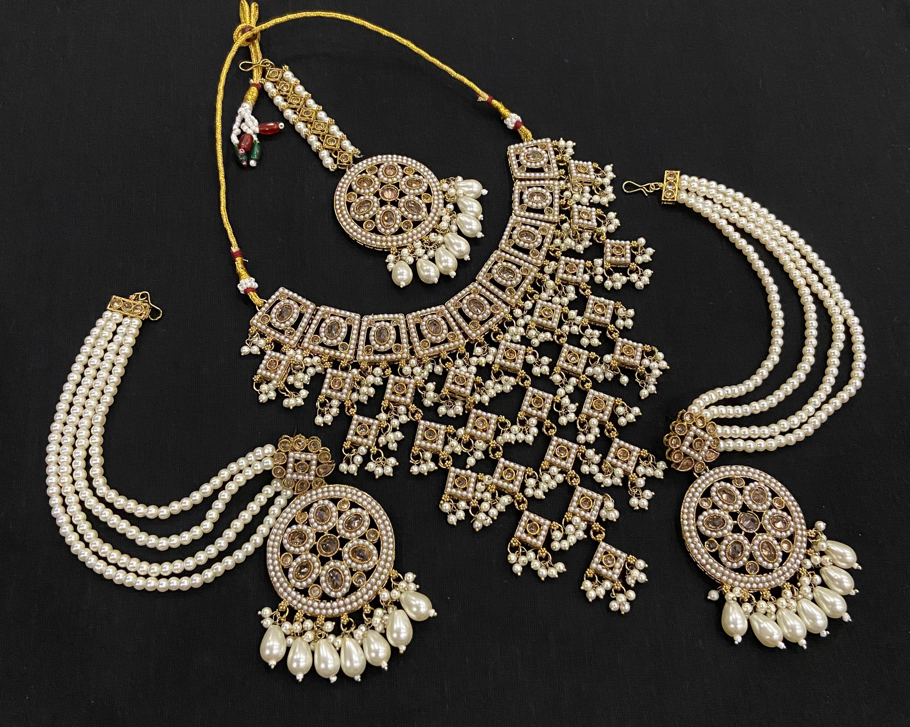 Ashwariya Choker Set With Layers Touch, Maang Tikka & Earrings With Earchain