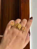 Peacock Touch Statement Double Finger Adjustable Ring (Peach)