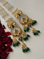 Rubina Brass Long Earrings With Pearls Sahara (Green)