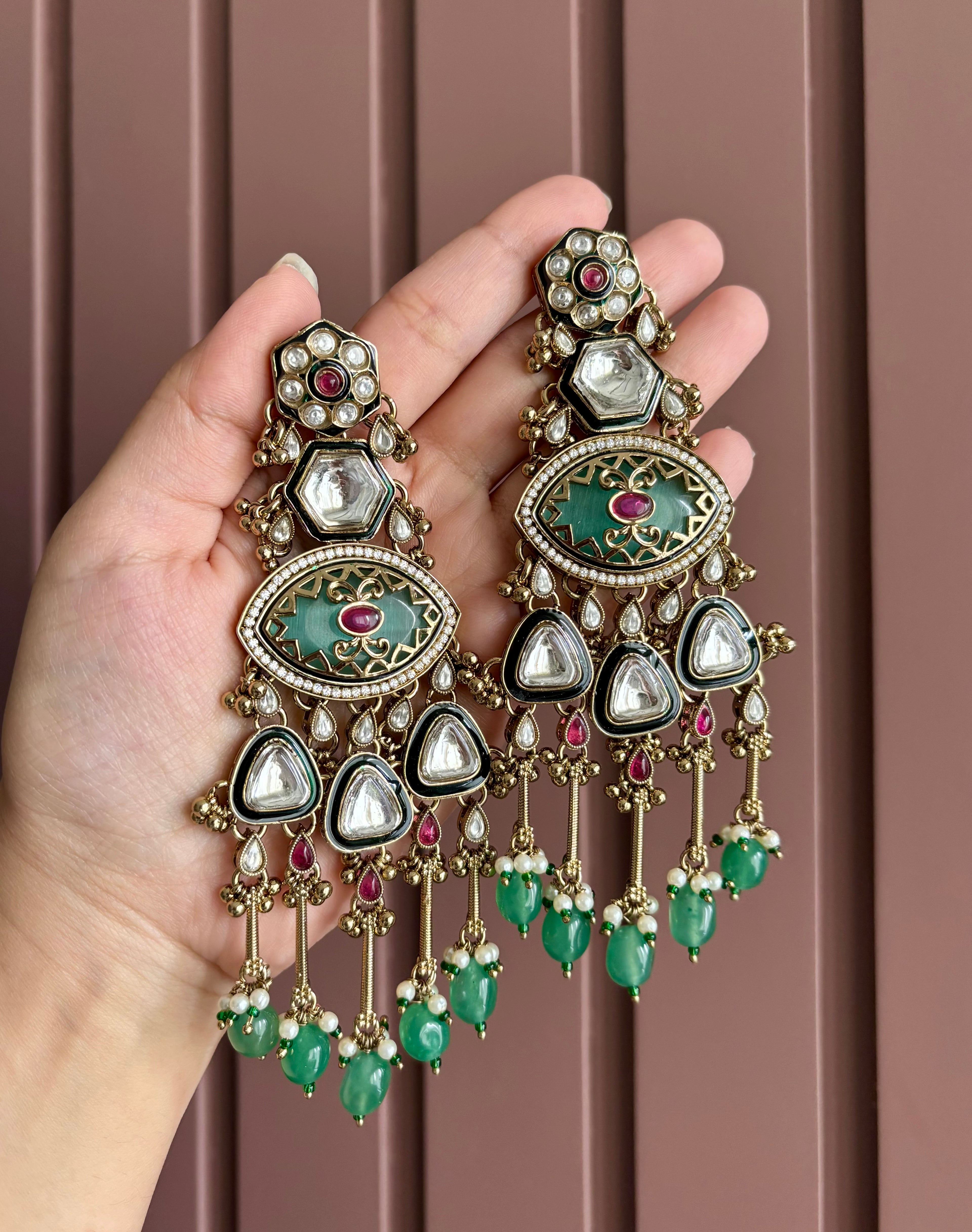 Premium Classy Designer Long Earrings (Turquoise)