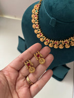 Sleek Ruby & Emerald Touch Laxmi Necklace With Earrings