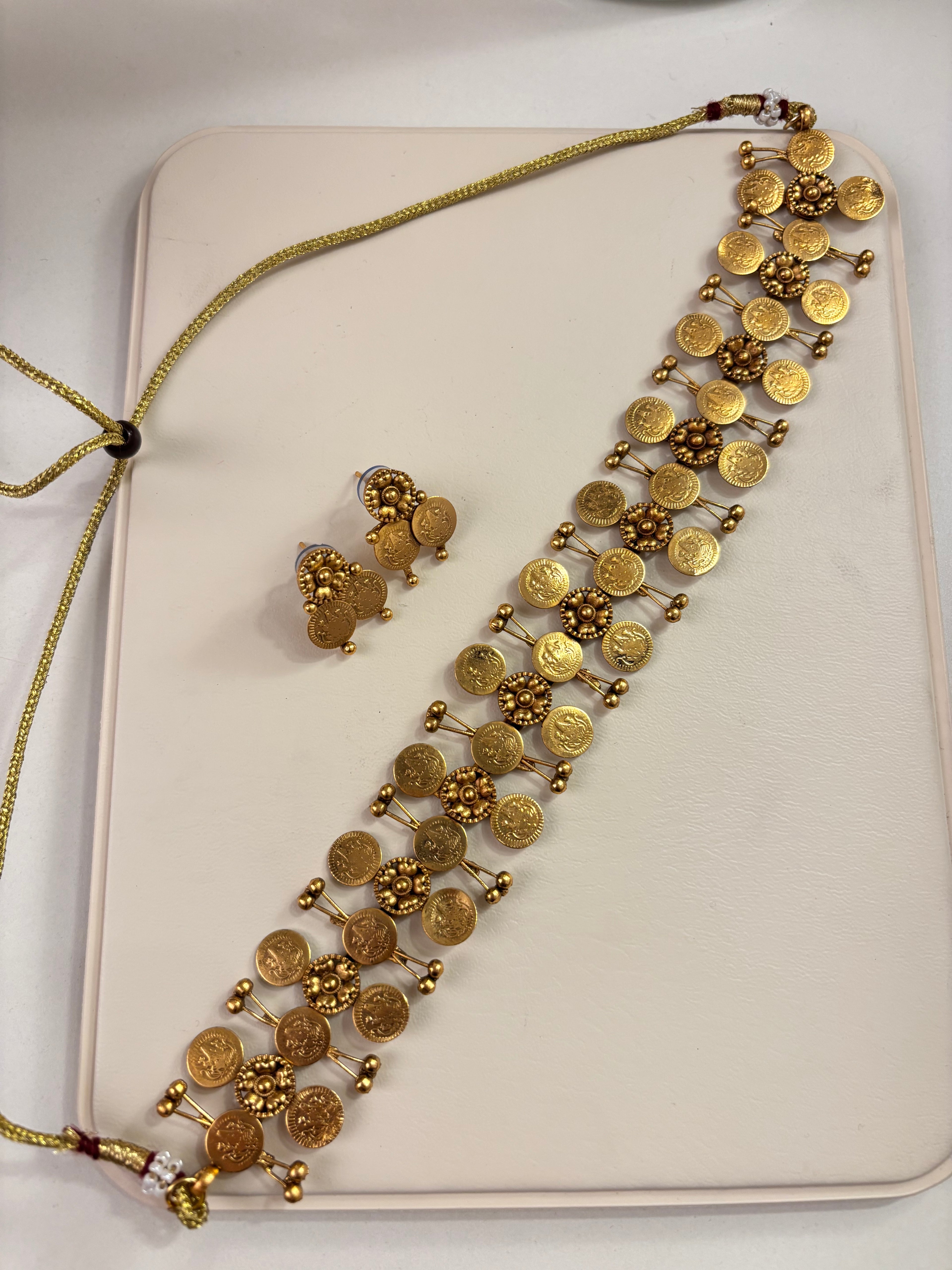 Double Ginny Gold Look Necklace With Earrings