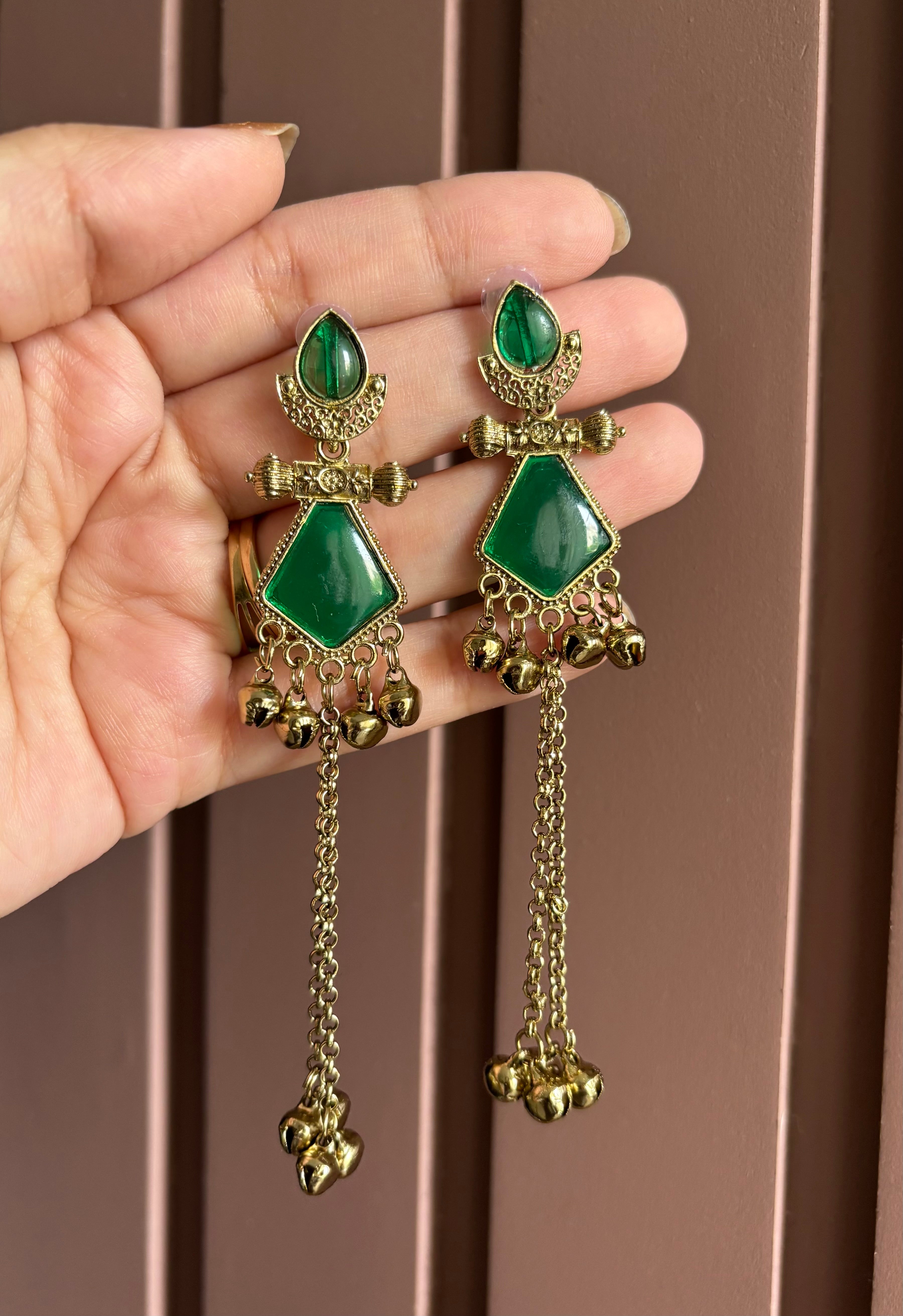 Manni Ghungroo Earrings (Green)