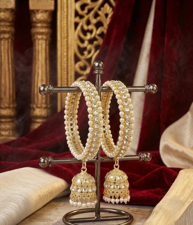 Full Stones & Pearls Touch Bangles With Latkan