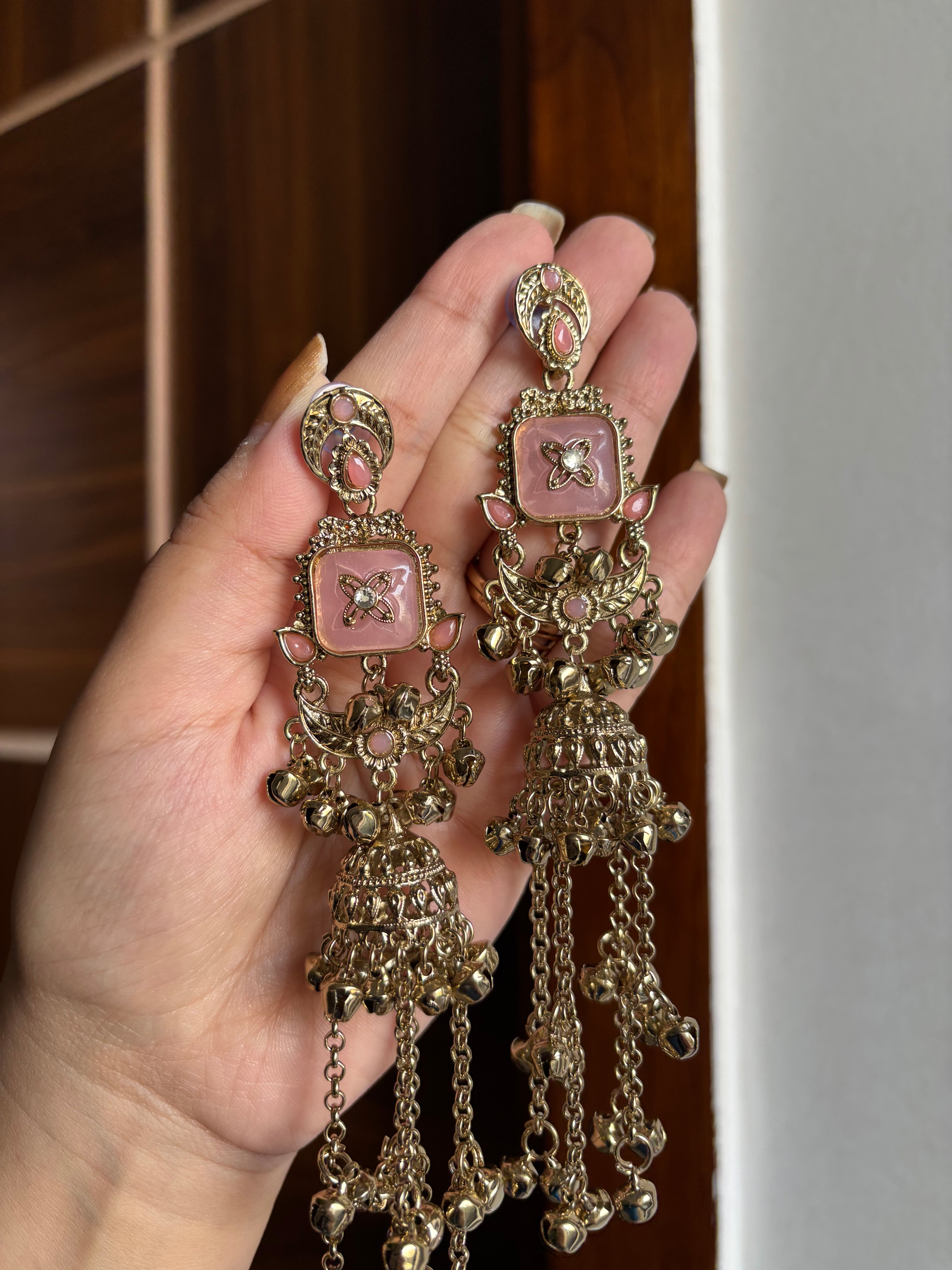 Pink Long Kashmiri Jhumkas