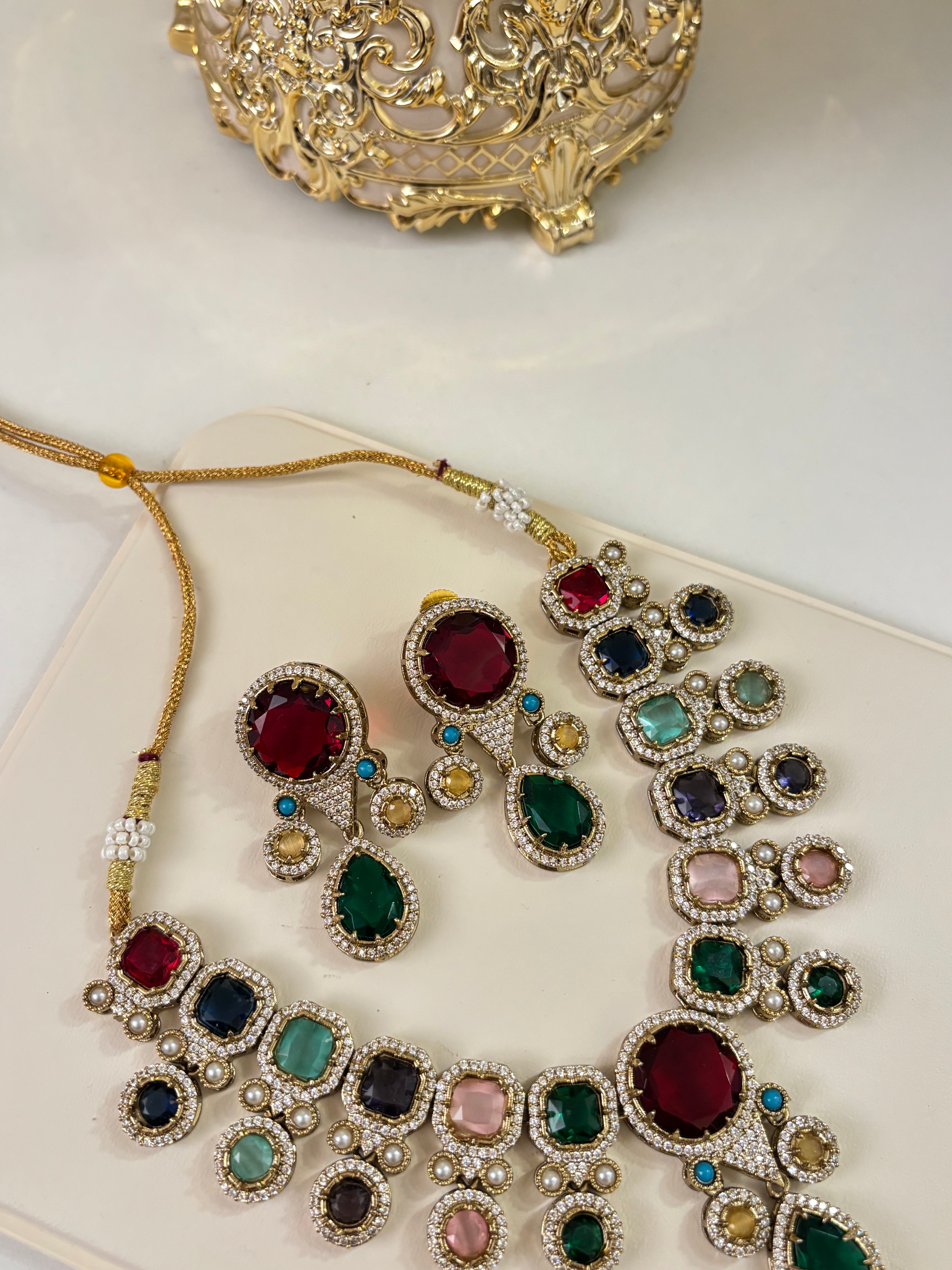 Premium Doublet Stones Work Princy Necklace With Earrings