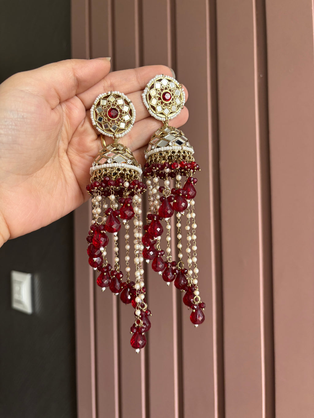 High Quality Designer Mirror Cut Layers Long Jhumkas
