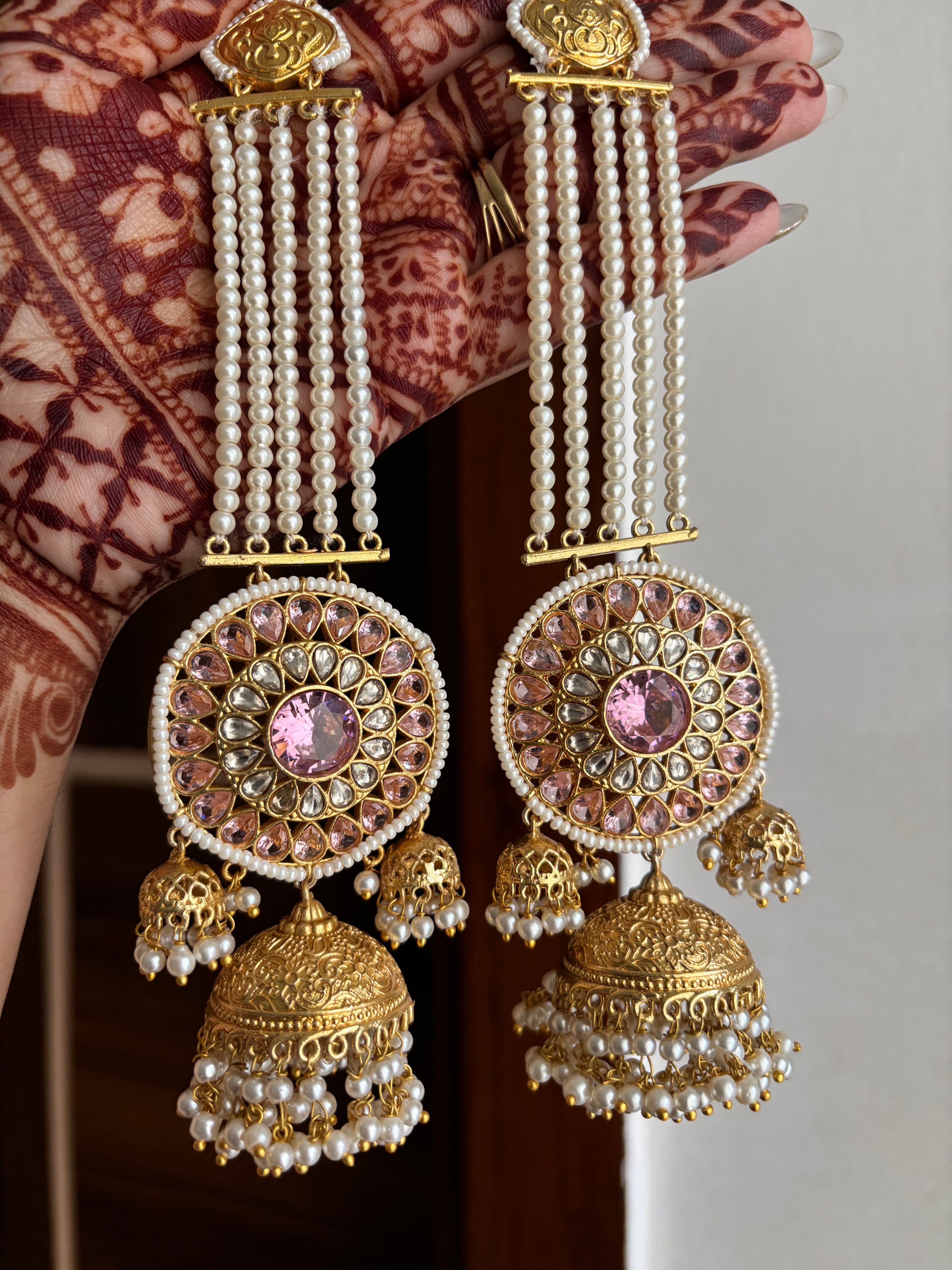 Gurpreet Brass Jhumkas With Sahara (Pink)