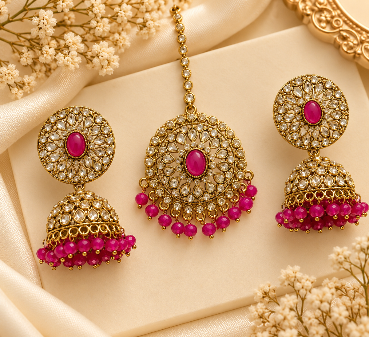 Mang Tikka With Jhumkas (Dark Pink)
