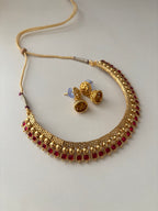 Sleek Gold Look Like Ruby Necklace With Jhumki