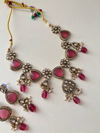 Shishuka Moissanite Necklace With Earrings (Ruby)