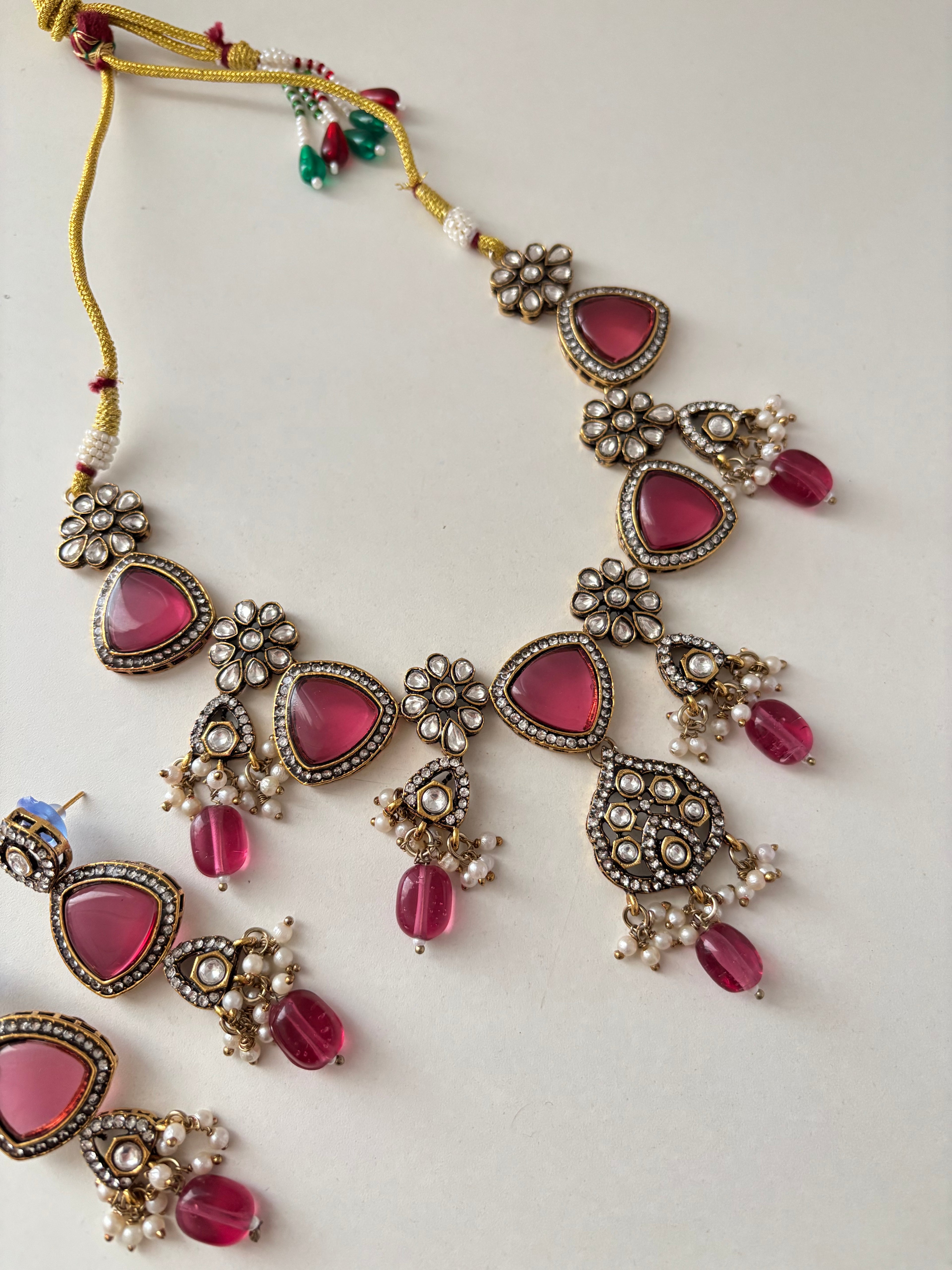 Shishuka Moissanite Necklace With Earrings (Ruby)