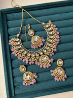 Lavender Kundan Dupe Necklace With Mang Tikka & Earrings