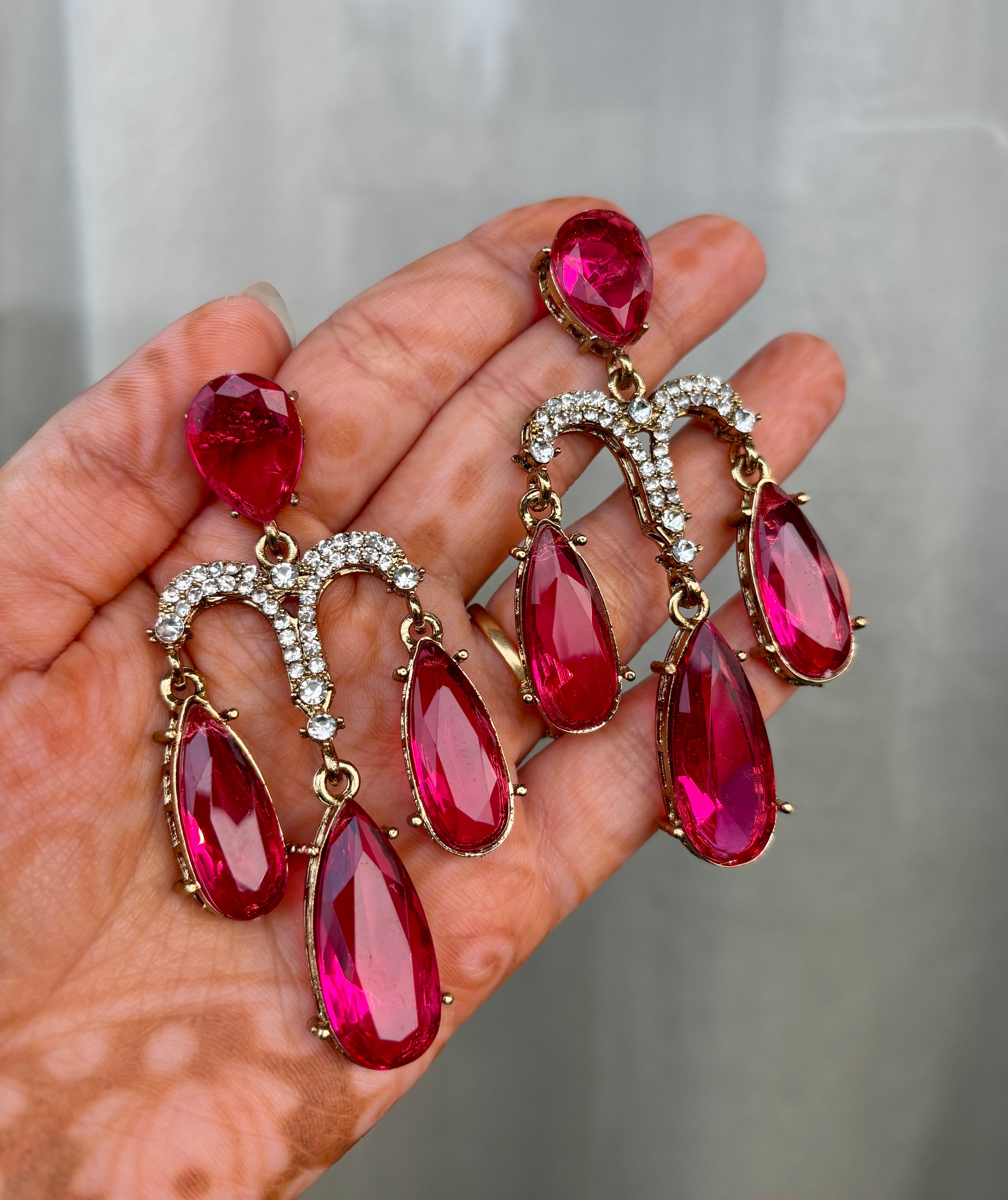 Dark Pink Chandelier Earrings