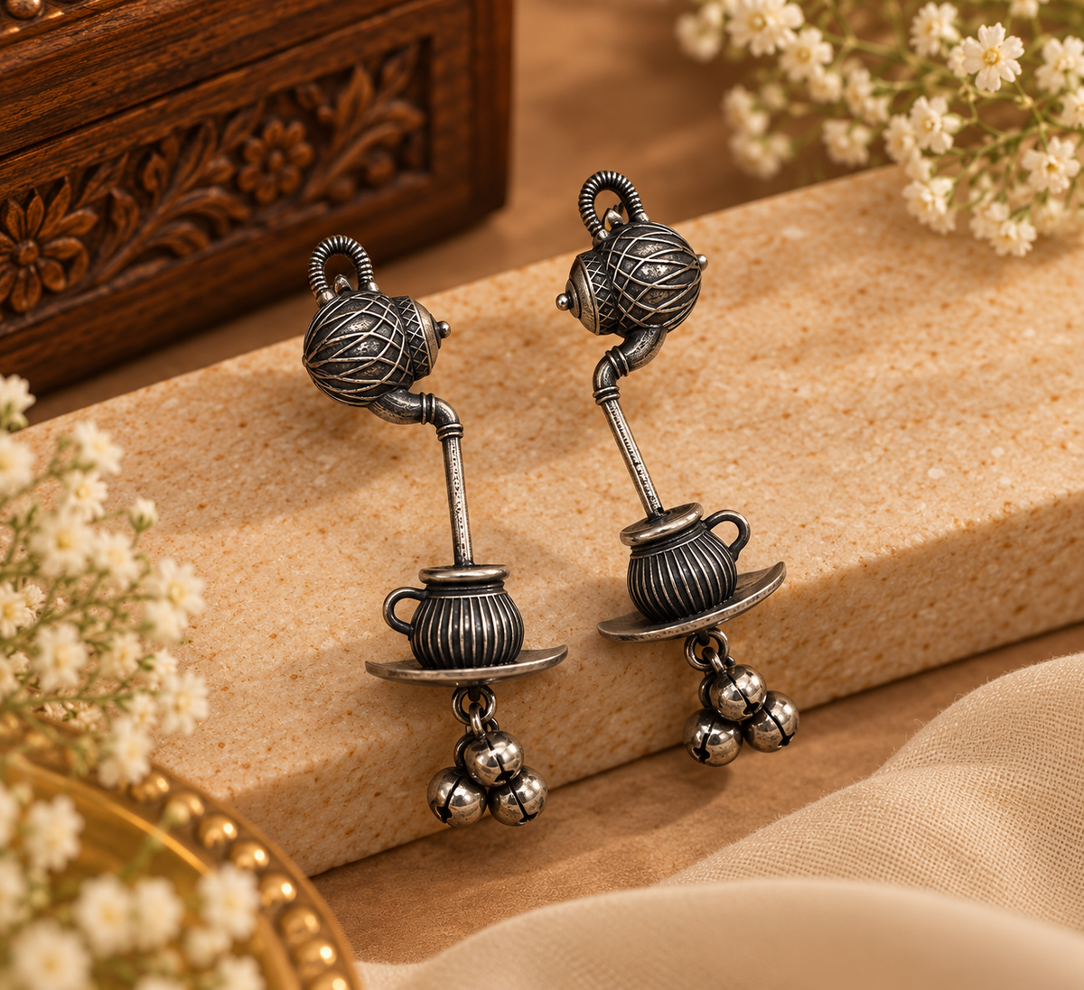 Cup of Tea Silver Earrings