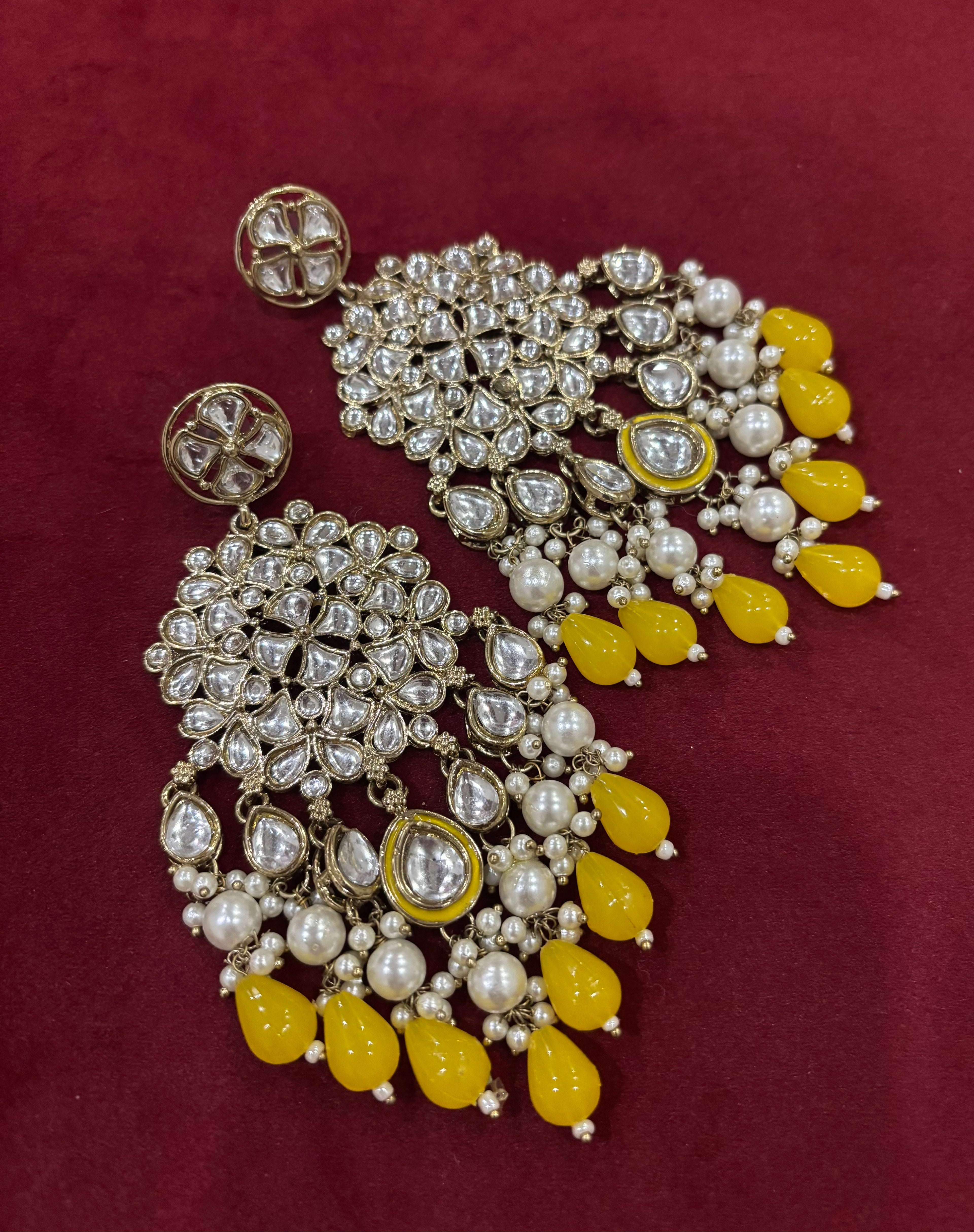 Yellow Kundan Earrings