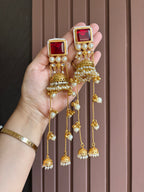 High Quality Designer Tanisha Jhumkas With Long Layers ( Maroon )