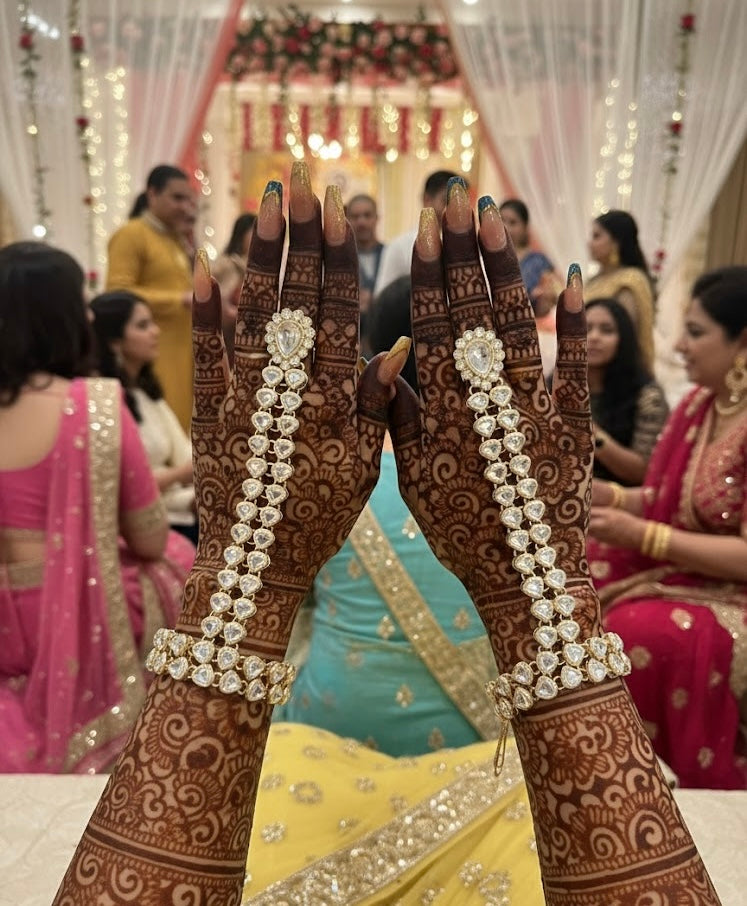 High Quality Designer Kundan Dupe Adjustable Hathphool Pair