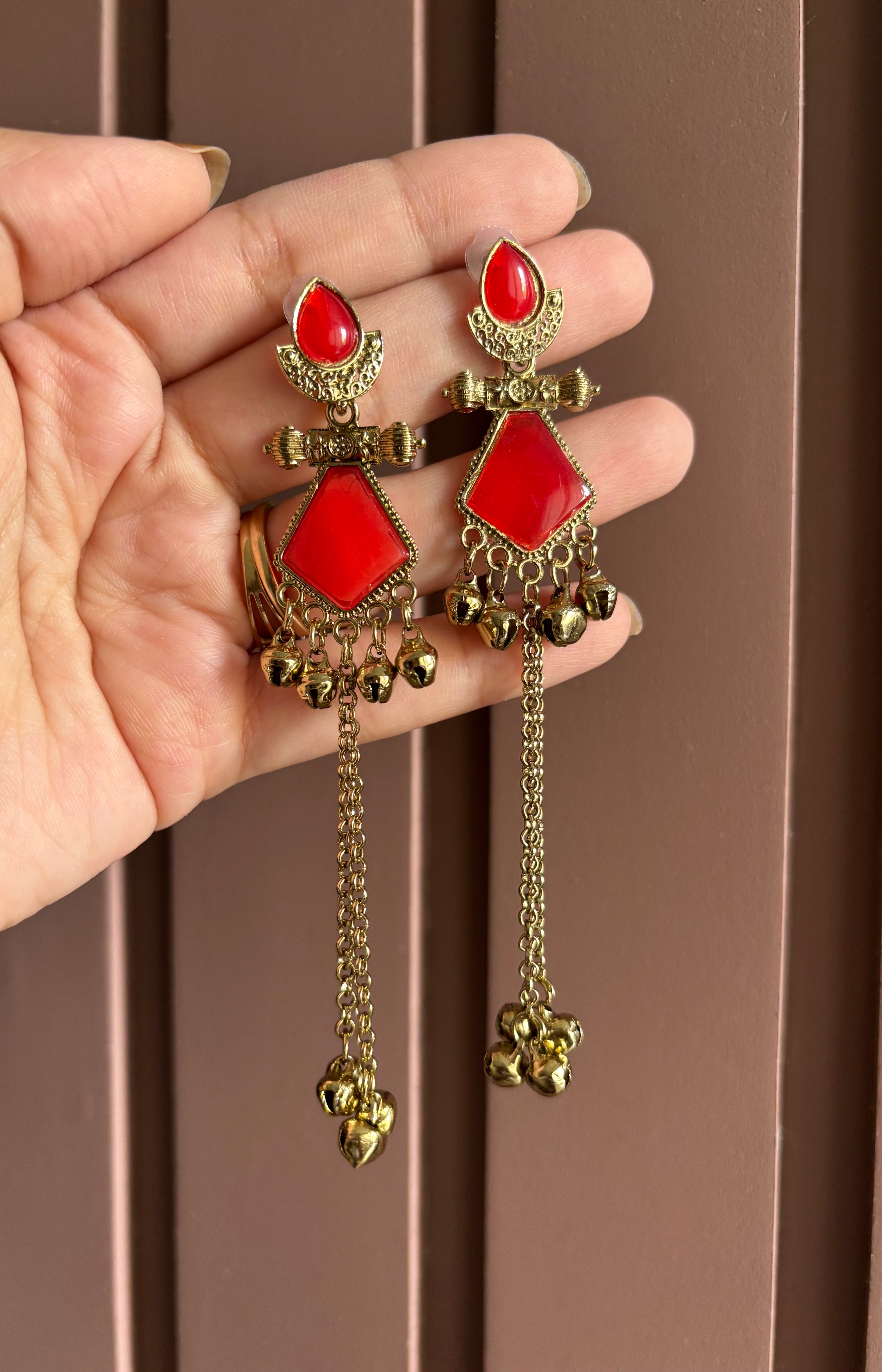Manni Ghungroo Earrings (Red)