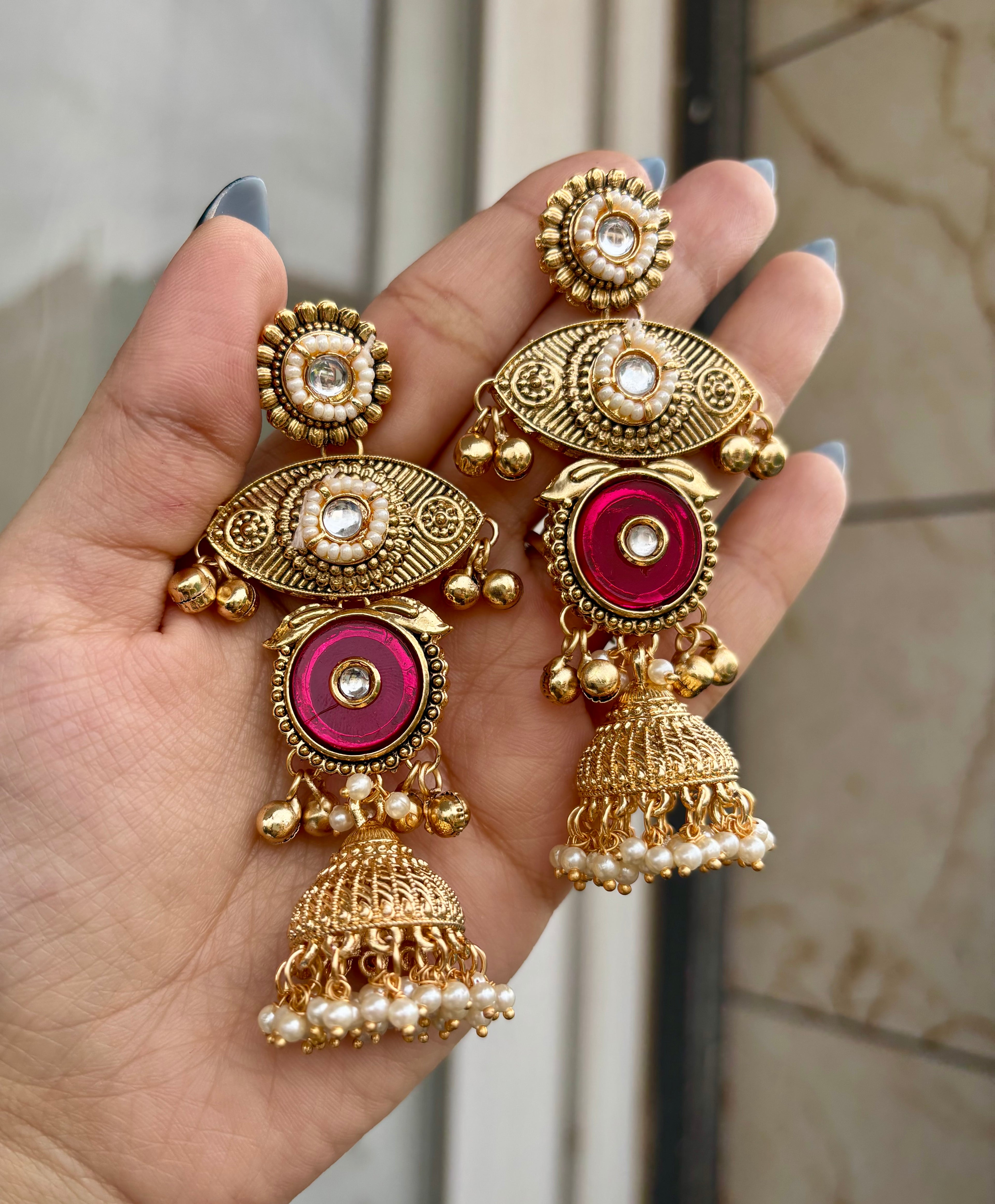 Priya Dark Pink Kashmiri Earrings