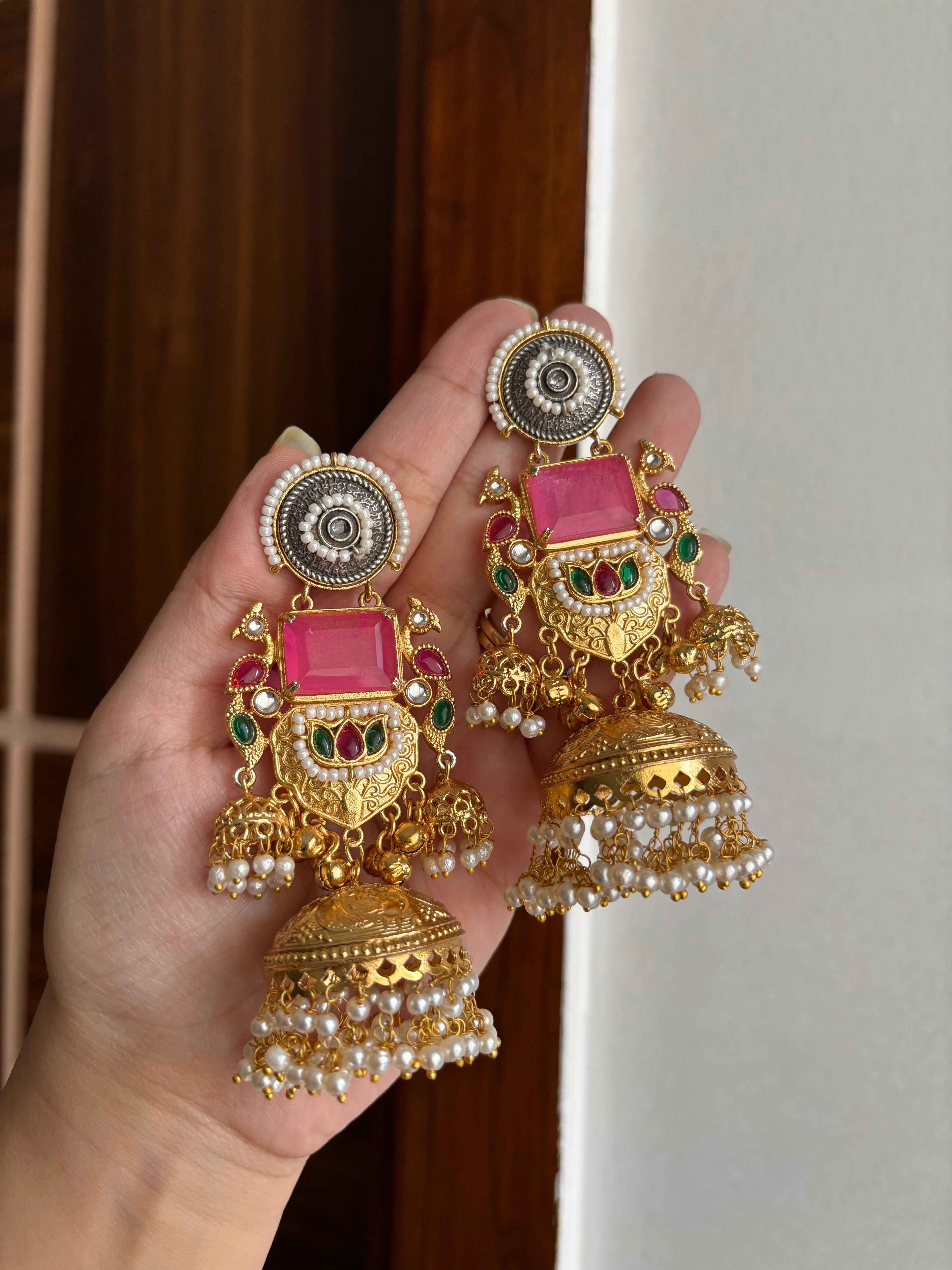 Sehnaj Kashmiri Jhumkas (Pink)