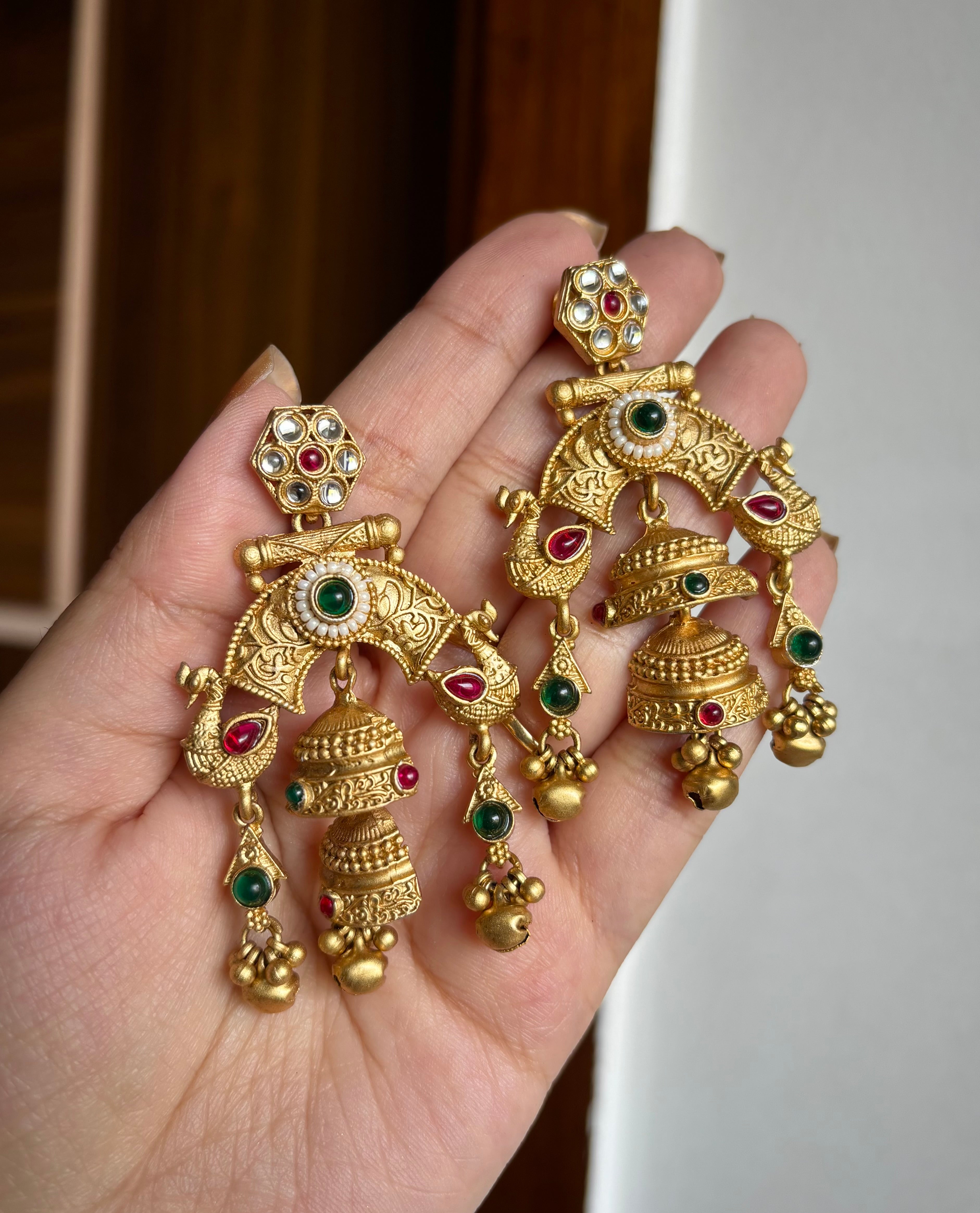 Peacock Touch Heritage Touch Earrings ( Ruby & Emerald)