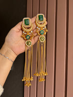 Jasleen Long Green Kashmiri Statement Earrings