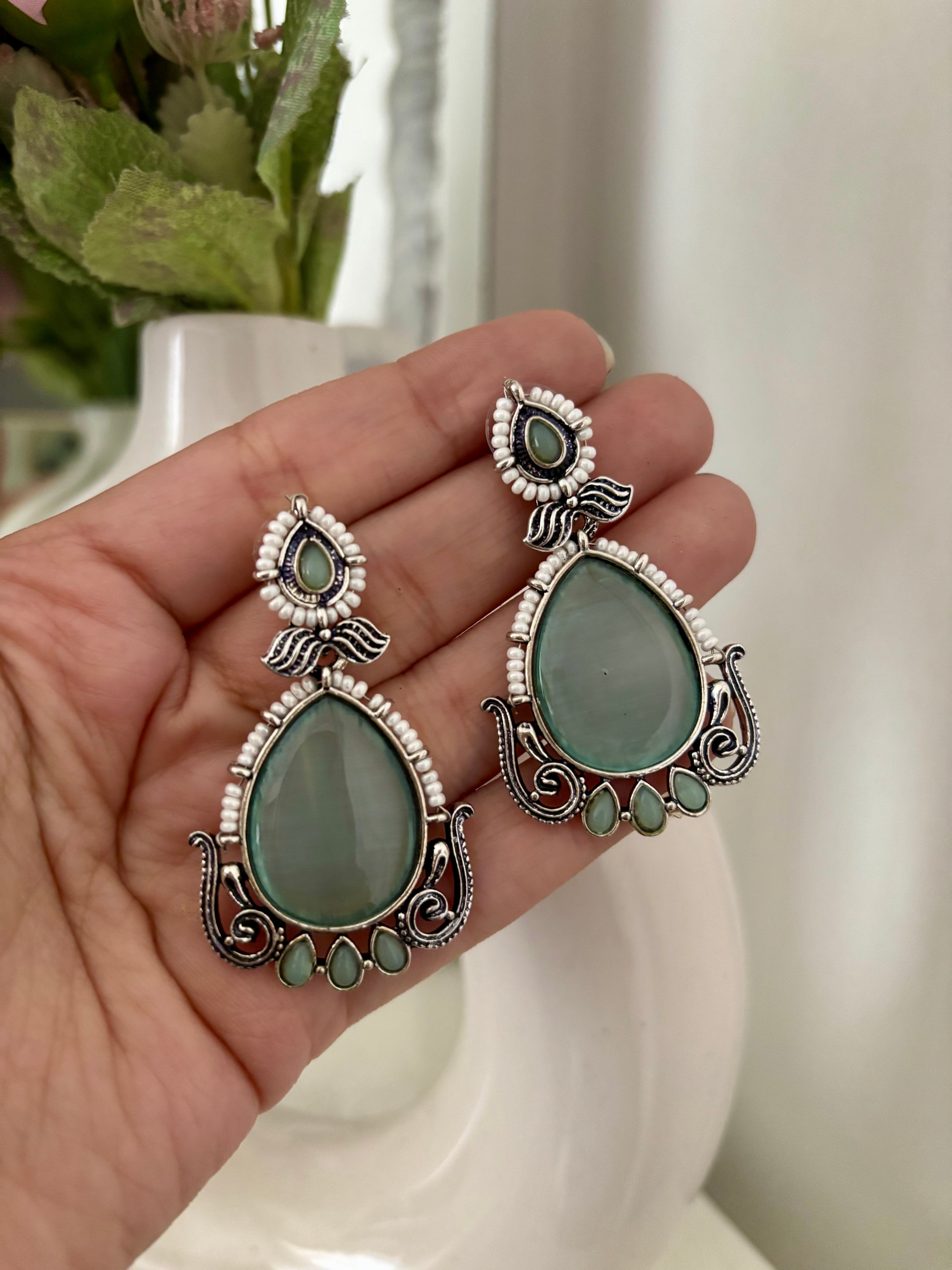 Almond German Silver Earrings