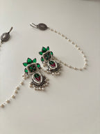 German Silver Earrings With Side Layer (Green)