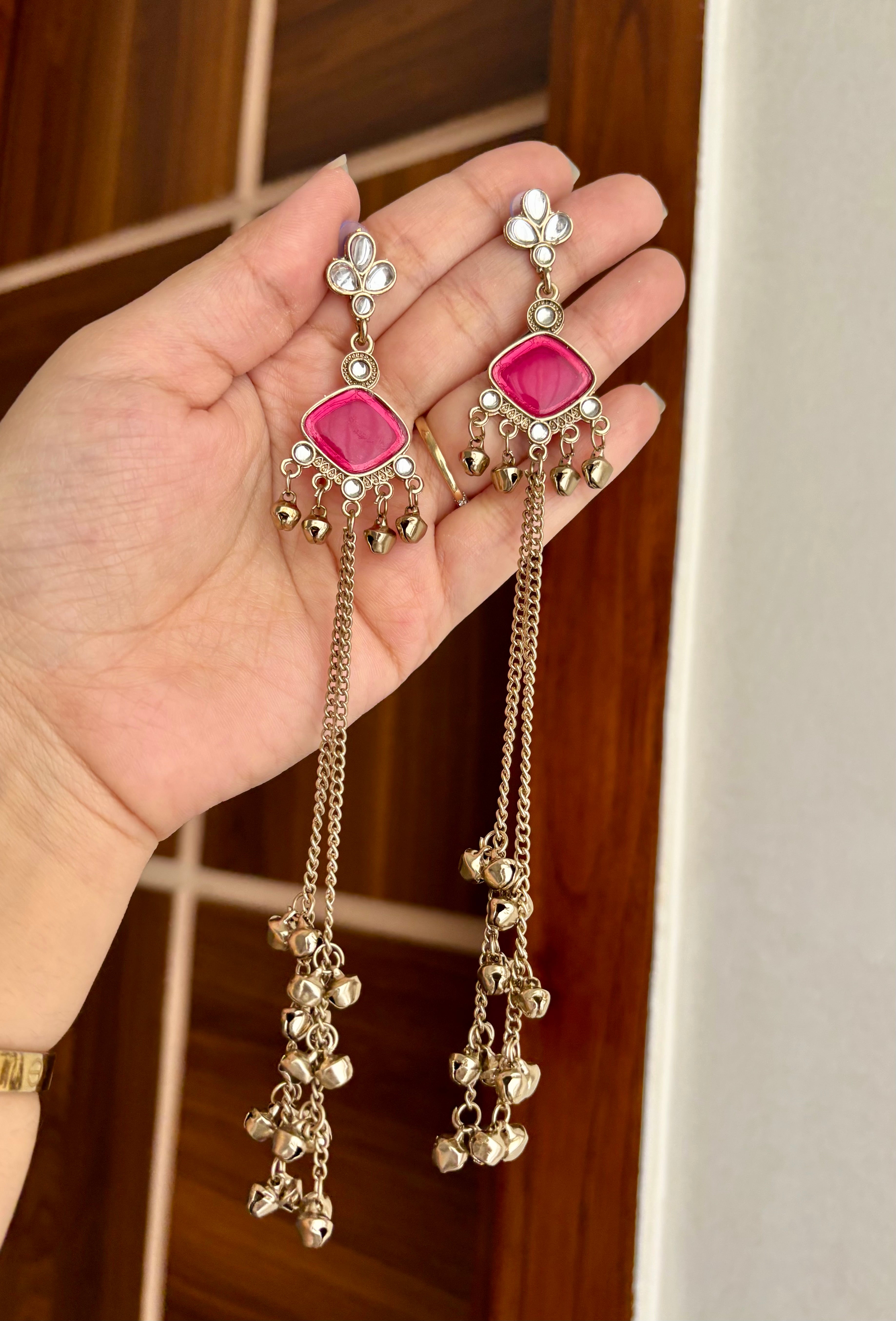 Shalini Kashmiri Long Earrings ( Dark Pink )