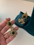 Princess Jasmine Turkish Necklace With Mang Tikka & Earrings (Emerald)