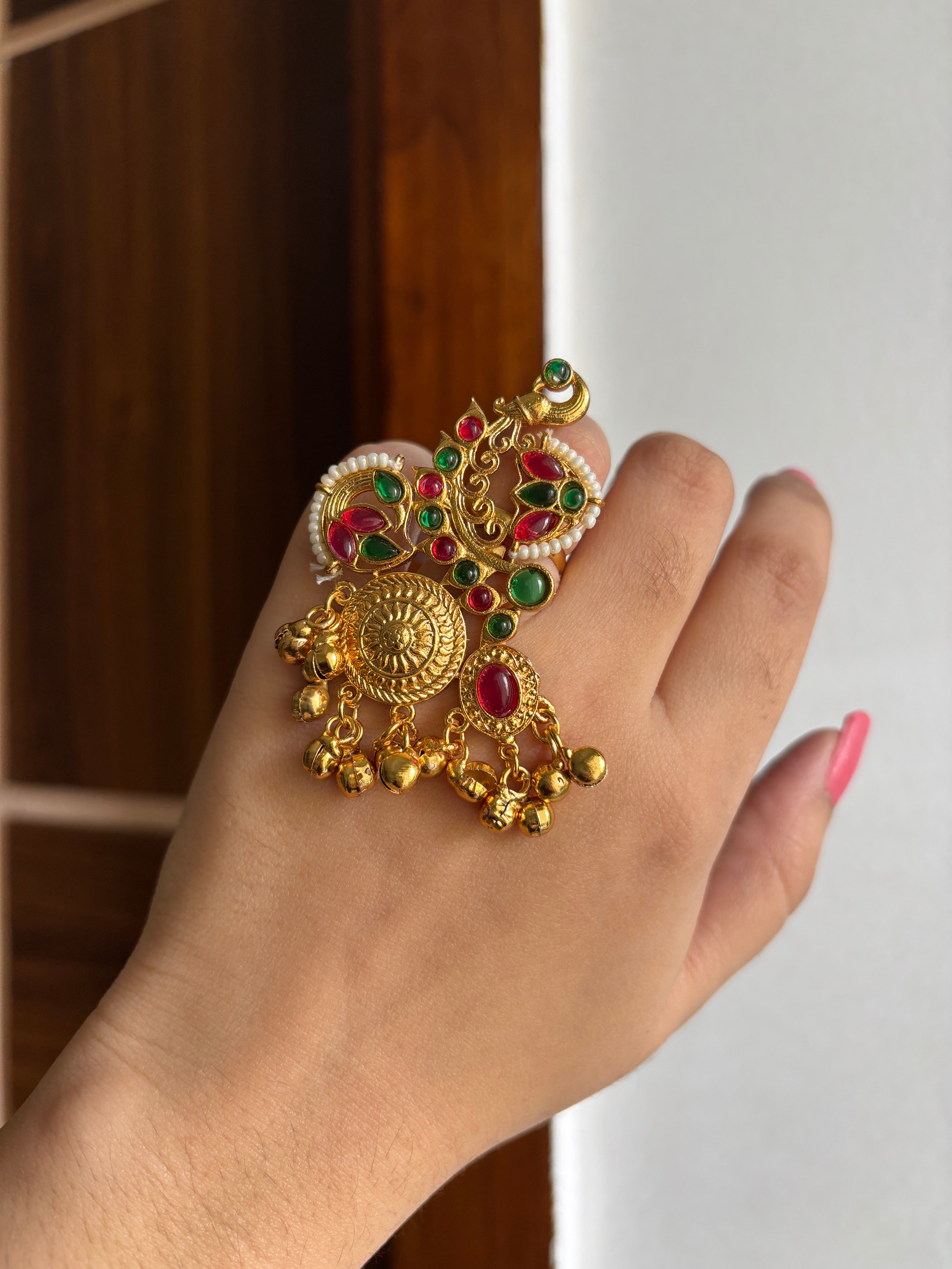 Adjustable Peacock Ring (Ruby & Emerald)