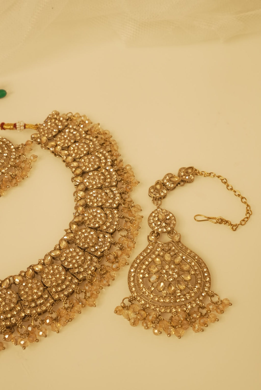 Tamana Classy Necklace With Mang Tikka & Earrings Full In Champagne Color Touch ✨