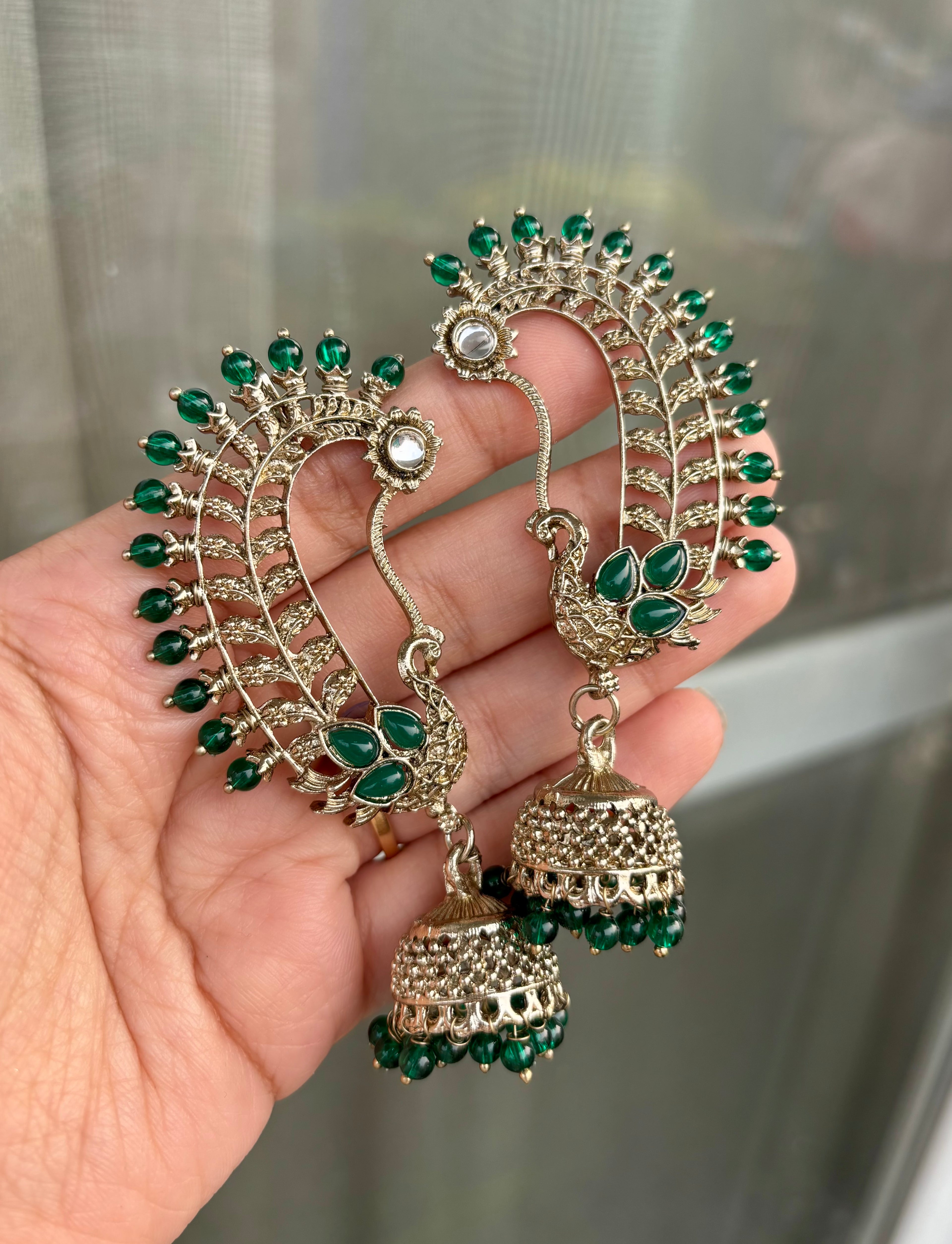 Dark Green Peacock Earcuff