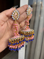 Pink & Blue Mix Meenakari Statement Jhumkas