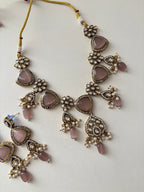 Shishuka Moissanite Necklace With Earrings (Baby Pink)