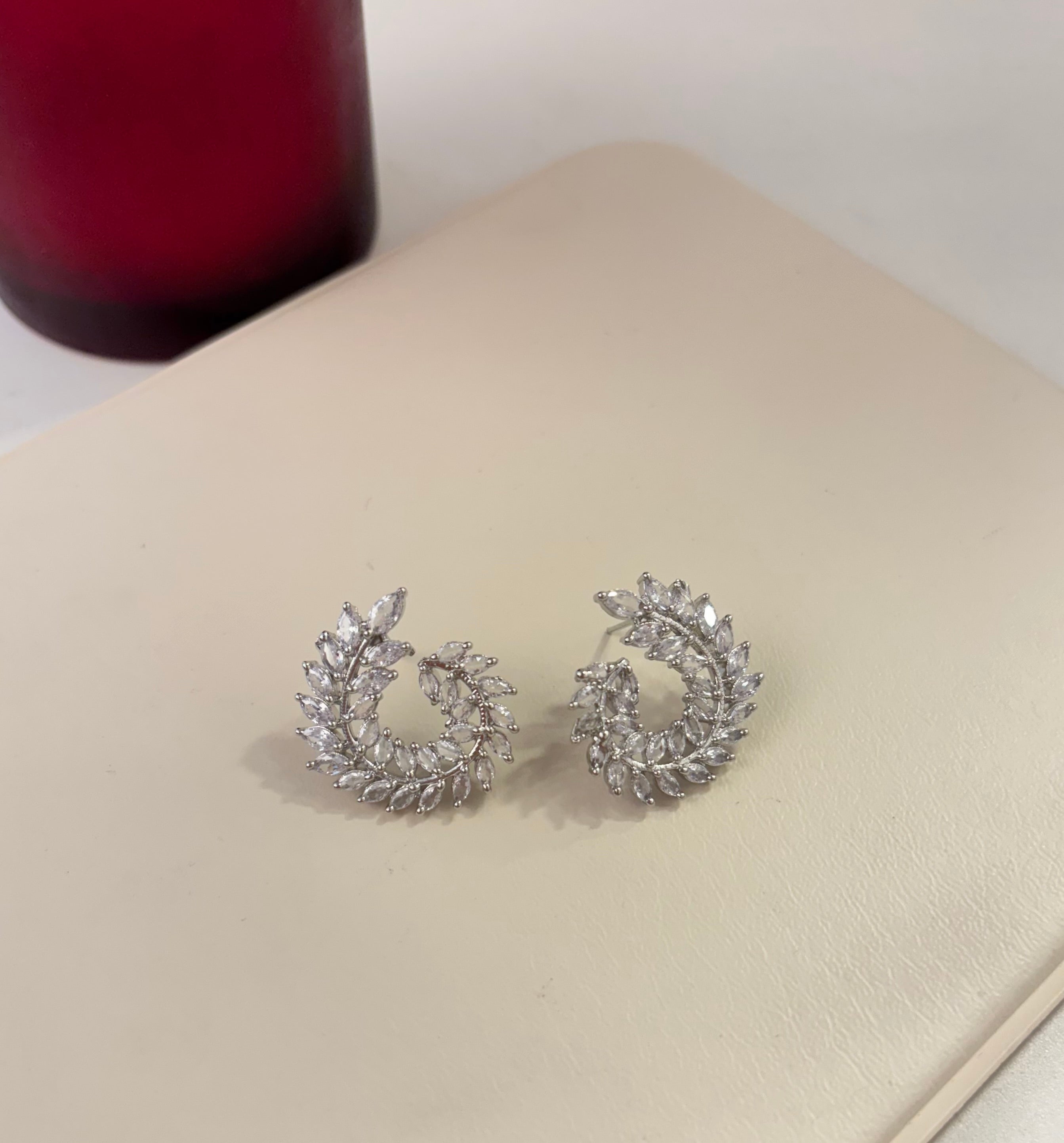 Round Leaf American Diamond Earrings