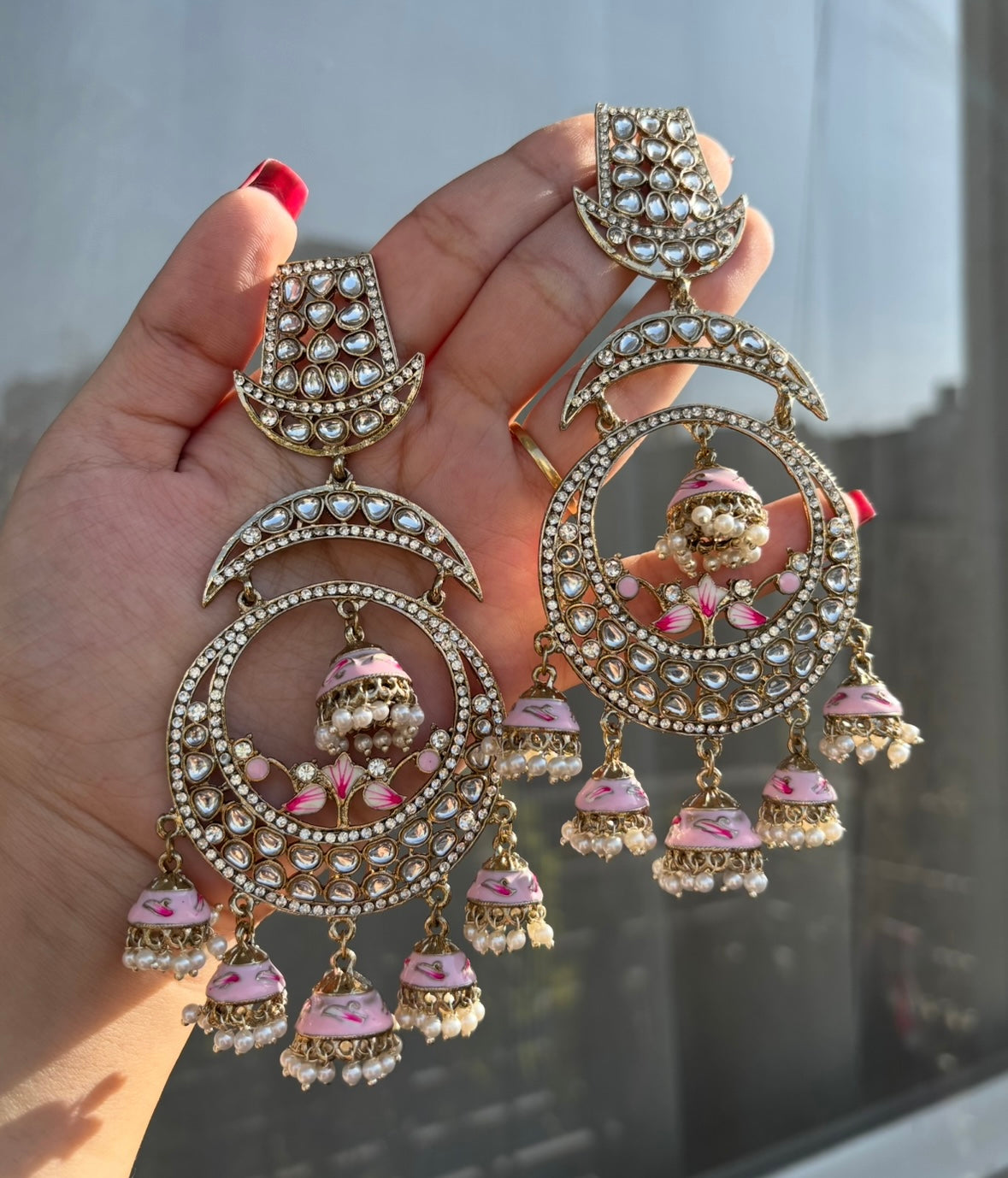 Meena Chandbali Long Earrings (Lavender)